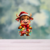 Niedliche Weihnachtskuh mit Weihnachtsleuchten Kin Acrylschild (Neutral)