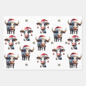 Niedliche Weihnachtskuh und Bull Plus Solids Green Geschenkpapier Set (Vorderseite)