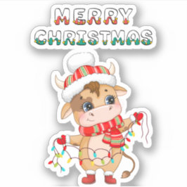 Niedliche Weihnachtskühe mit Winterkostüm Aufkleber