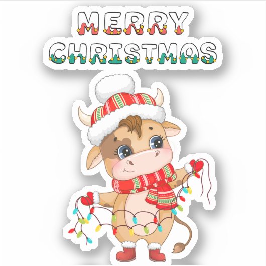 Niedliche Weihnachtskühe mit Winterkostüm Aufkleber (Vorderseite)