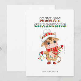 Niedliche Weihnachtskühe mit Winterkostüm Feiertagskarte