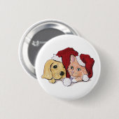 Niedliche Weihnachtsleder Welpe und Orange Tabby Button (Vorne & Hinten)