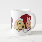 Niedliche Weihnachtsleder Welpe und Orange Tabby Jumbo-Tasse (Vorderseite Rechts)