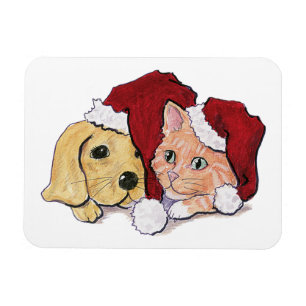 Niedliche Weihnachtsleder Welpe und Orange Tabby Magnet