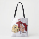 Niedliche Weihnachtsleder Welpe und Orange Tabby Tasche (Vorderseite)