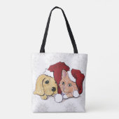 Niedliche Weihnachtsleder Welpe und Orange Tabby Tasche (Rückseite)