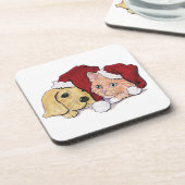 Niedliche Weihnachtsleder Welpe und Orange Tabby Untersetzer (Linke Seite)