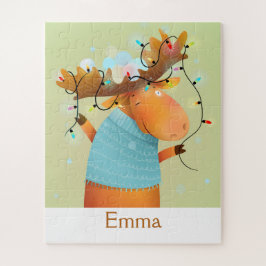 Niedliche Weihnachtslichter Moose Art Puzzle
