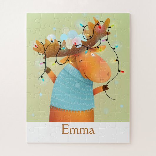 Niedliche Weihnachtslichter Moose Art Puzzle (Vertikal)