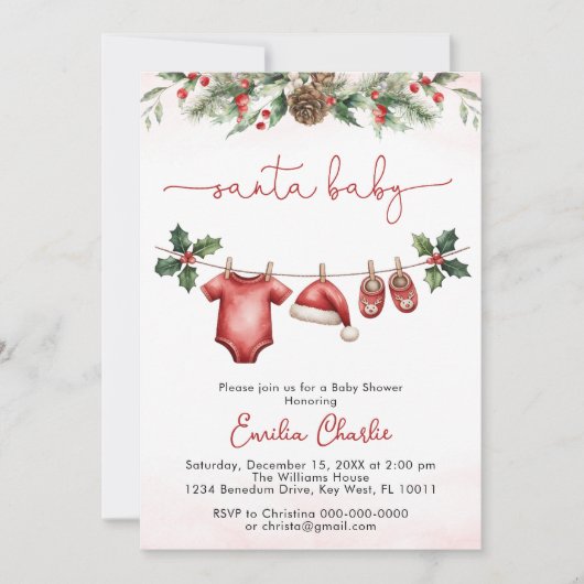 Niedliche Weihnachtslieder Clothesline Babydusche Einladung (Vorderseite)
