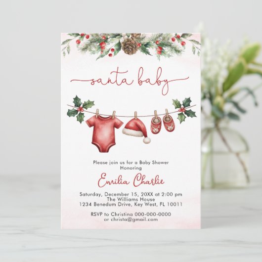 Niedliche Weihnachtslieder Clothesline Babydusche Einladung (Stehend Vorderseite)
