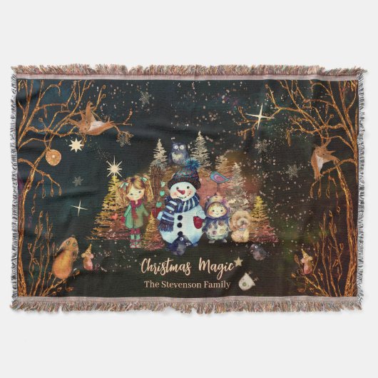 Niedliche Weihnachtsmagie Black Green Decke (Vorderseite)