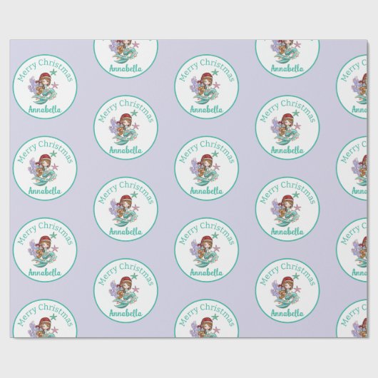 Niedliche Weihnachtsmaid in Weihnachtsmannmütze au Geschenkpapier (Flach)