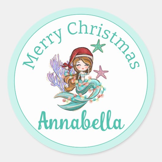 Niedliche Weihnachtsmaid in Weihnachtsmannmütze au Runder Aufkleber (Vorderseite)