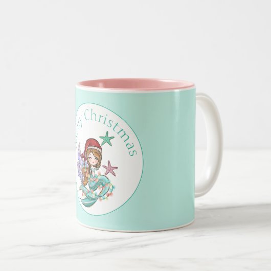 Niedliche Weihnachtsmaid in Weihnachtsmannmütze Ro Zweifarbige Tasse (VorderseiteRechts)