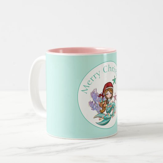 Niedliche Weihnachtsmaid in Weihnachtsmannmütze Ro Zweifarbige Tasse (Vorderseite Links)