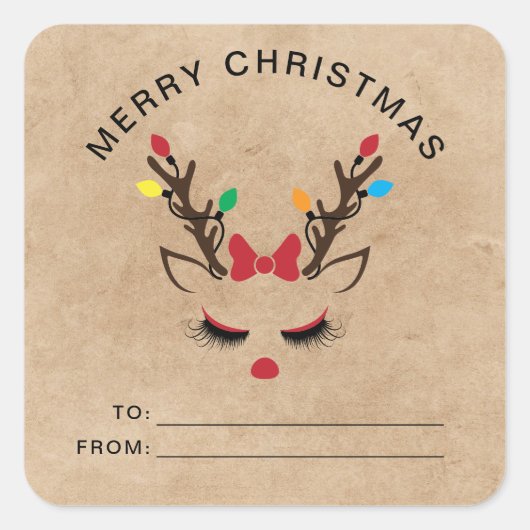 Niedliche Weihnachtsmann-Rentierfliege Red Nose Fa Quadratischer Aufkleber (Vorderseite)