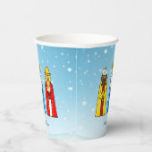 Niedliche Weihnachtsmänner auf Light Blue Paper Cu Pappbecher (Rechts)