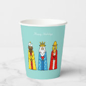 Niedliche Weihnachtsmänner auf Light Blue Paper Cu Pappbecher (Rückseite)