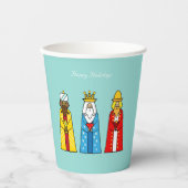 Niedliche Weihnachtsmänner auf Light Blue Paper Cu Pappbecher (Vorderseite)