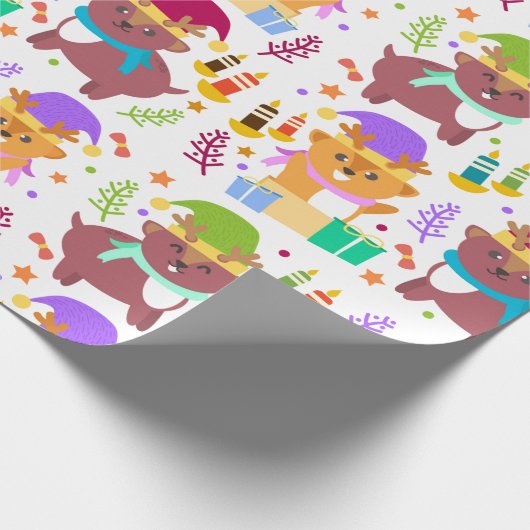 Niedliche Weihnachtsmänner Tiere Funny Cartoon Kin Geschenkpapier (Ecke)