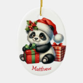 Niedliche Weihnachtsmannmütze Baby Panda Bären Wei Keramik Ornament (Vorne)