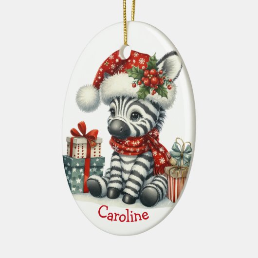 Niedliche Weihnachtsmannmütze Baby Zebra Weihnacht Keramik Ornament (Links)