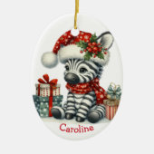 Niedliche Weihnachtsmannmütze Baby Zebra Weihnacht Keramik Ornament (Vorne)