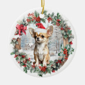 Niedliche Weihnachtsmannmütze Chihuahua Hundewelpe Keramik Ornament (Vorne)