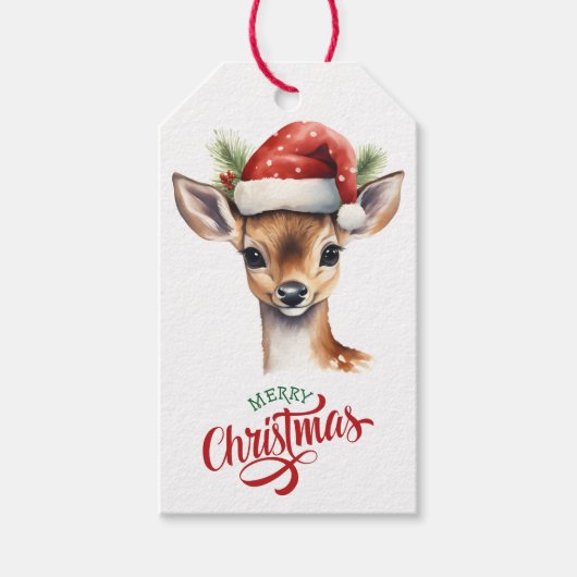 Niedliche Weihnachtsmannmütze Deer Fawn Weihnachte Geschenkanhänger (Vorderseite)