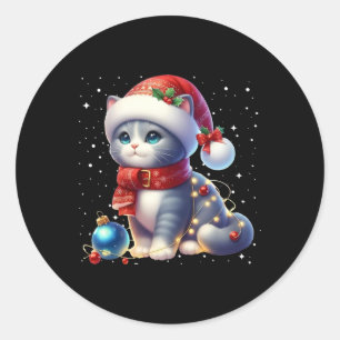 Niedliche Weihnachtsmannmütze der schwarzen Katze  Runder Aufkleber