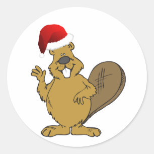 Niedliche Weihnachtsmannmütze des Bibers Runder Aufkleber
