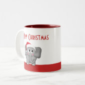 Niedliche Weihnachtsmannmütze-Elefant-Rot-Tasse Zweifarbige Tasse (Vorderseite Links)