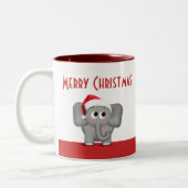 Niedliche Weihnachtsmannmütze-Elefant-Rot-Tasse Zweifarbige Tasse (Links)