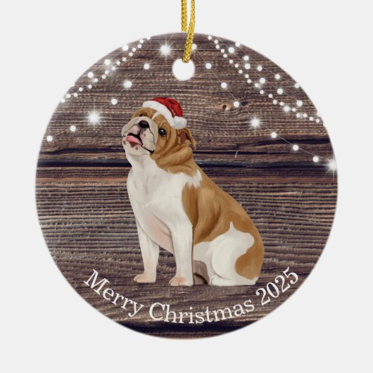 Niedliche Weihnachtsmannmütze English Bulldog Chri Keramik Ornament (Vorne)