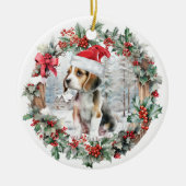 Niedliche Weihnachtsmannmütze für einen Hund zu We Keramik Ornament (Vorne)