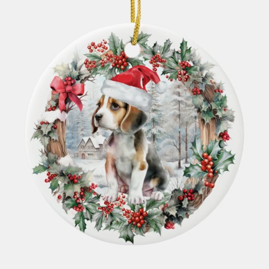 Niedliche Weihnachtsmannmütze für einen Hund zu We Keramik Ornament (Vorne)