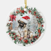 Niedliche Weihnachtsmannmütze für einen Hund zu We Keramik Ornament (Vorne)