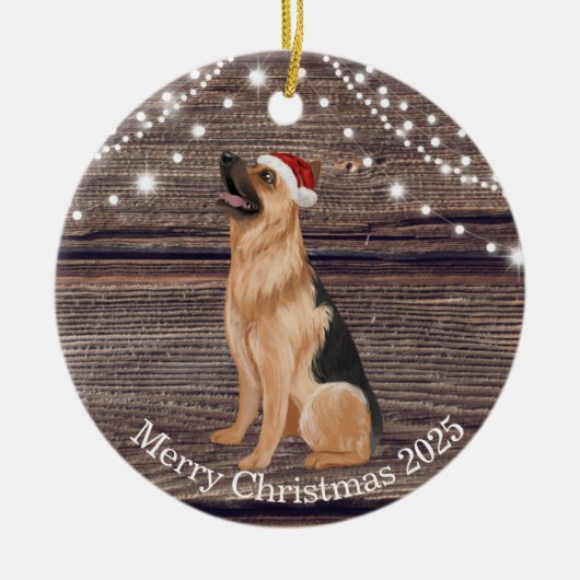 Niedliche Weihnachtsmannmütze German Shepherd Weih Keramik Ornament (Vorne)