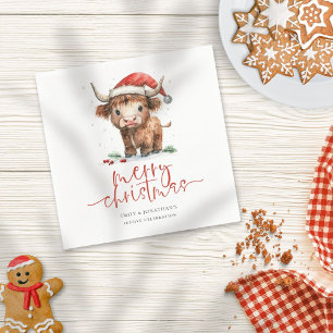 Niedliche Weihnachtsmannmütze Highland Cow Name Fr Serviette