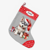 Niedliche Weihnachtsmannmütze Husky Welpe Snowflak Großer Weihnachtsstrumpf (Vorderansicht (hängend))