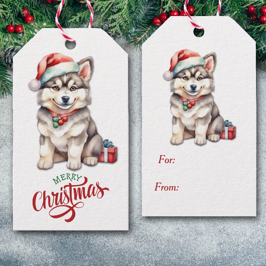 Niedliche Weihnachtsmannmütze Husky Welpe Weihnach Geschenkanhänger
