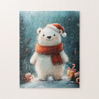 Niedliche Weihnachtsmannmütze mit Polar Bear und S Puzzle