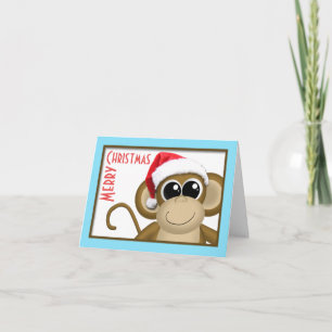 Niedliche Weihnachtsmannmütze Monkey Aqua "Merry C Feiertagskarte
