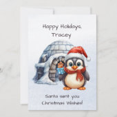 Niedliche Weihnachtsmannmütze Pinguin Snowflakes K Feiertagskarte (Vorderseite)