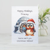 Niedliche Weihnachtsmannmütze Pinguin Snowflakes K Feiertagskarte (Stehend Vorderseite)