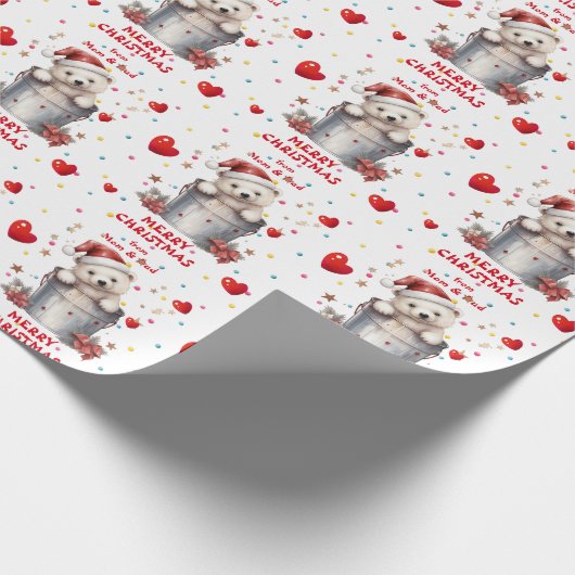 Niedliche Weihnachtsmannmütze Polar Bear Cube Kind Geschenkpapier (Ecke)