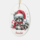 Niedliche Weihnachtsmannmütze Raccoon Keramik Ornament (Links)
