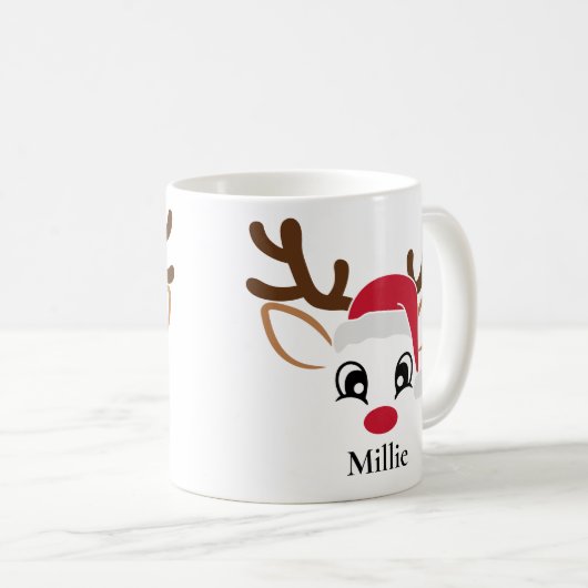 Niedliche Weihnachtsmannmütze Rentier Weihnachts-T Kaffeetasse (VorderseiteRechts)