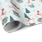 Niedliche Weihnachtsmannmütze Weiße Mäuse Weihnach Geschenkpapier (Rolleneckpunkt)